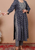 Navy Blue Jaipuri Embroidered Naira Cut Kurti Set