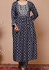 Navy Blue Jaipuri Embroidered Naira Cut Kurti Set