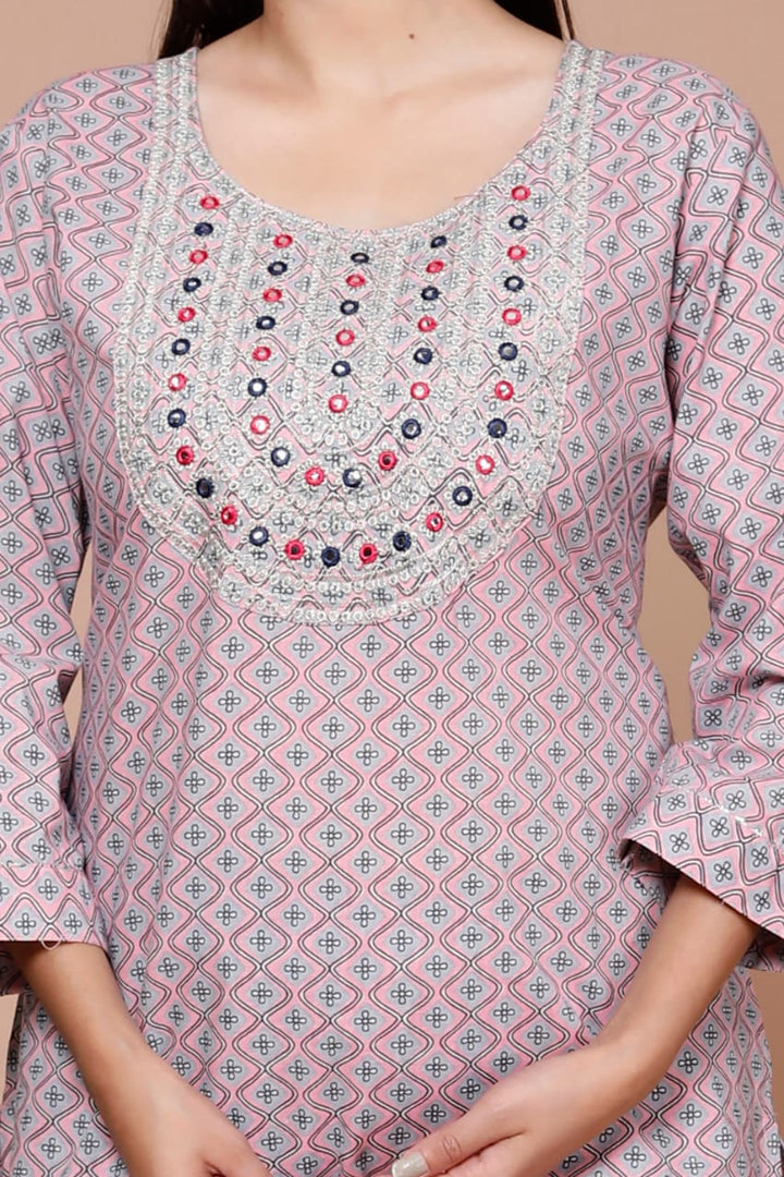 Grey Embroidered Straight Kurti Set