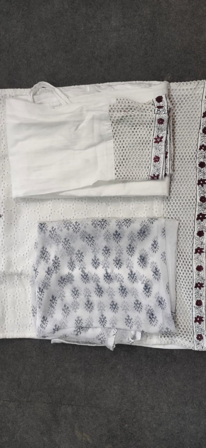 White Black Chikankari Set