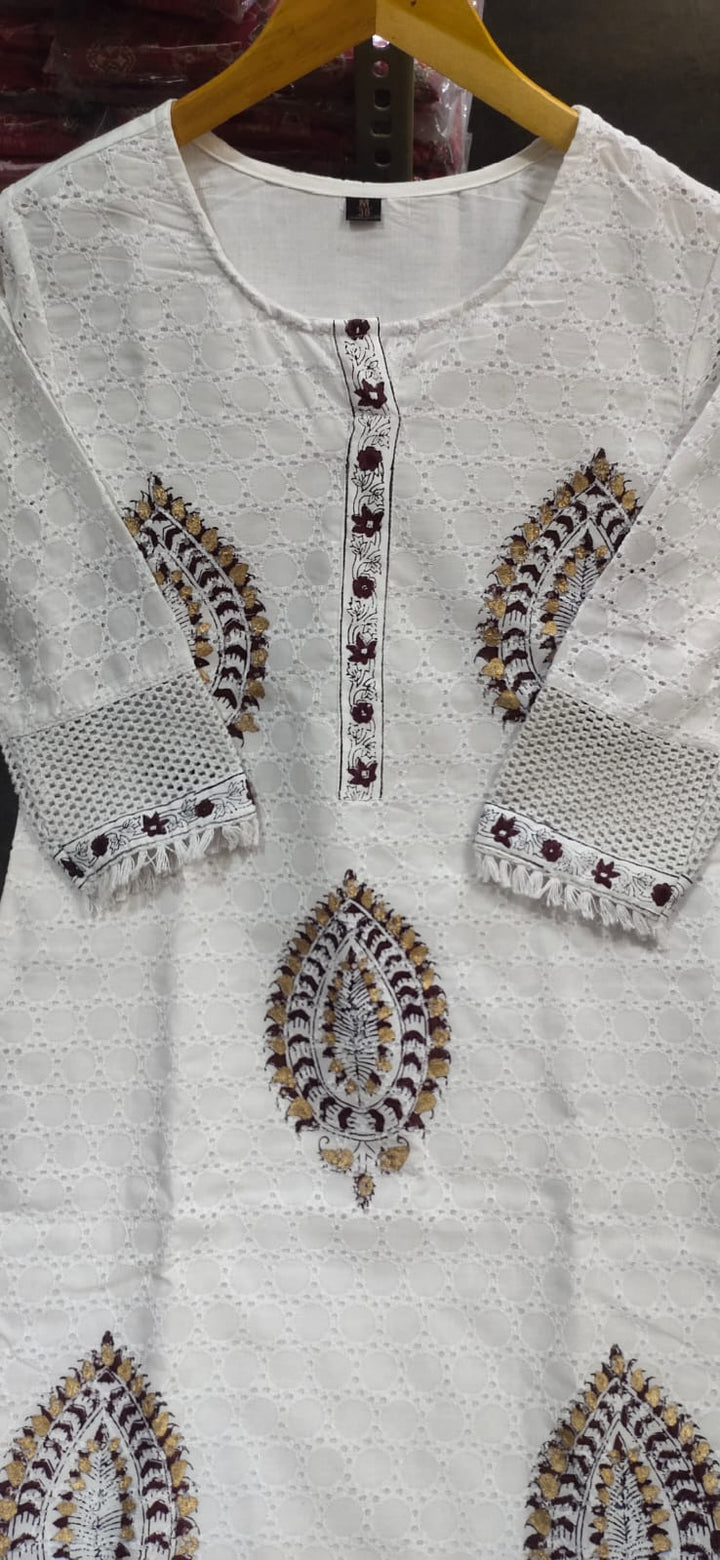 White Black Chikankari Set