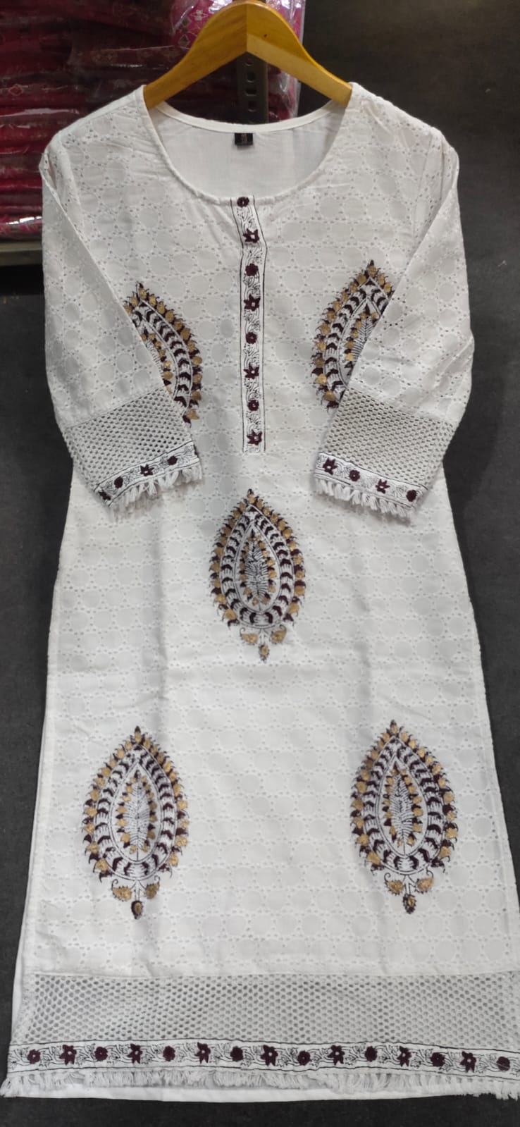 White Black Chikankari Set