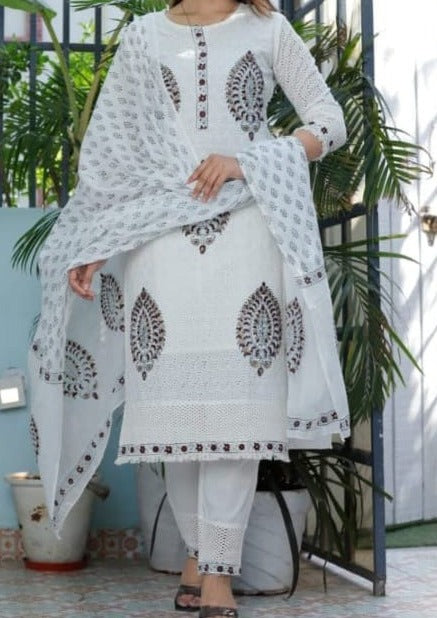 White Black Chikankari Set