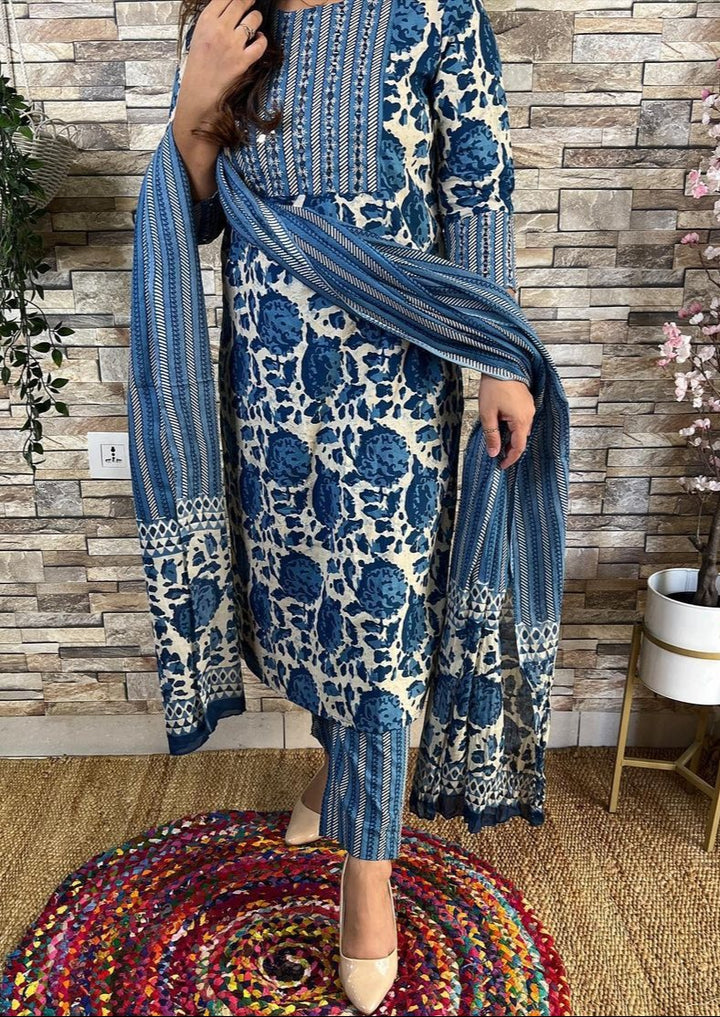 Dark Blue Straight Kurti Set