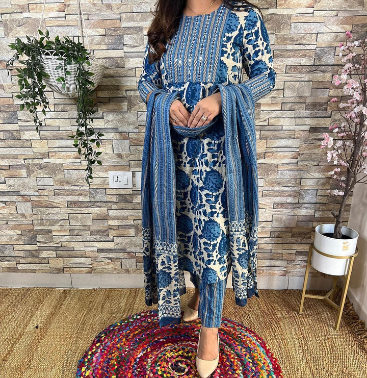 Dark Blue Straight Kurti Set