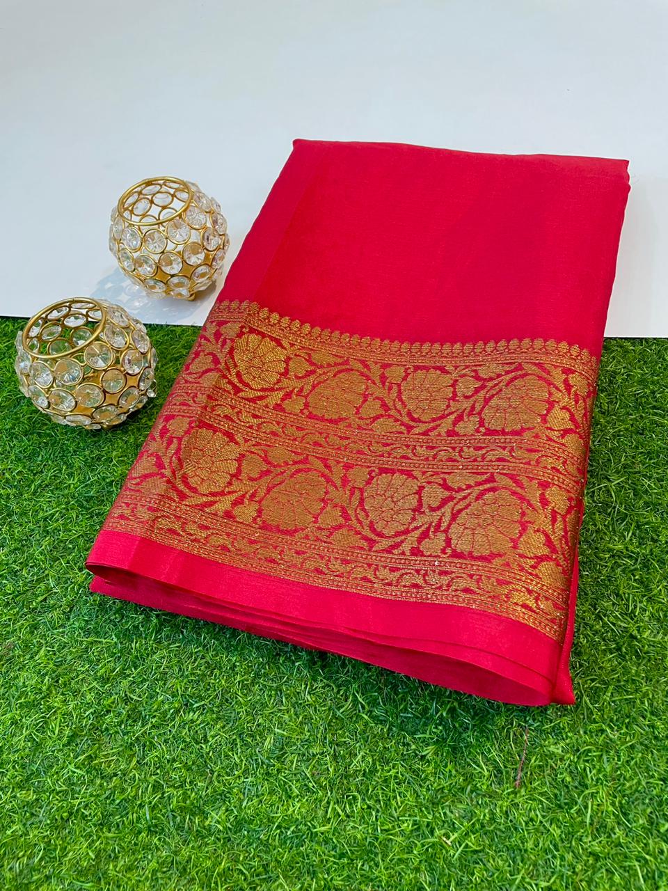 Plain silk sarees with zari border and blouse at Rs.599/Piece in surat  offer by geet gauri fashion