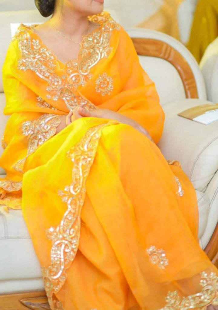 Vibrant Sunshine Yellow Organza Saree