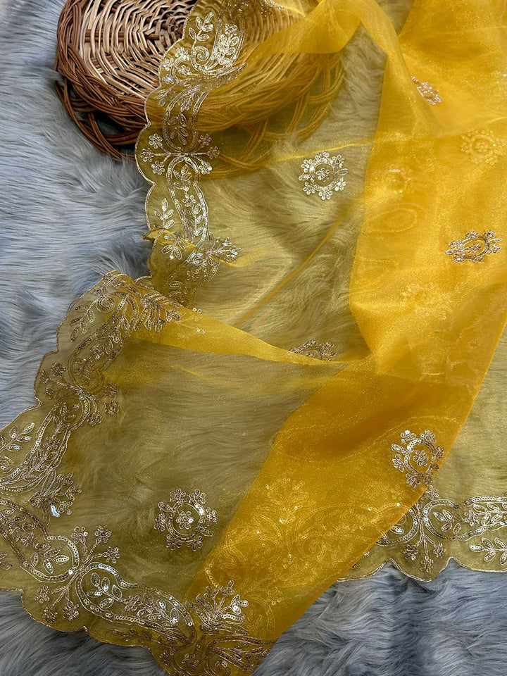 Vibrant Sunshine Yellow Organza Saree