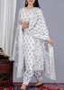 Enchanting White Lavender Cotton Kurti Set