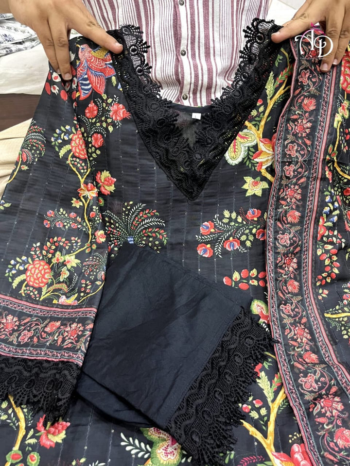 Black Floral Canvas Kurti Set