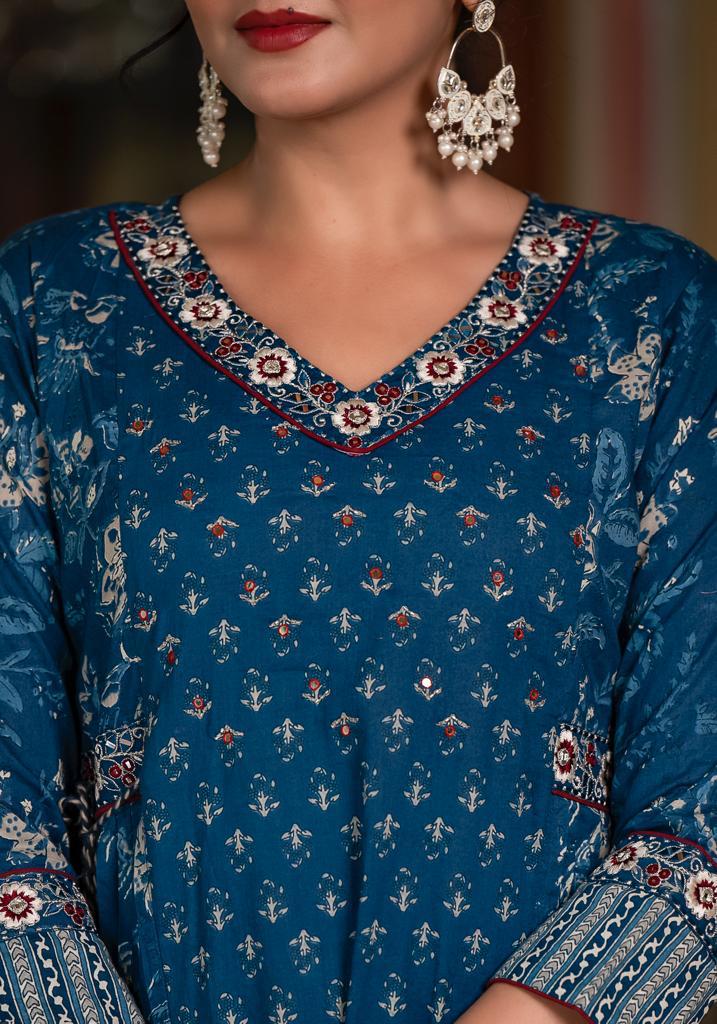 Ultramarine Indigo Cotton Afghani Kurti Set