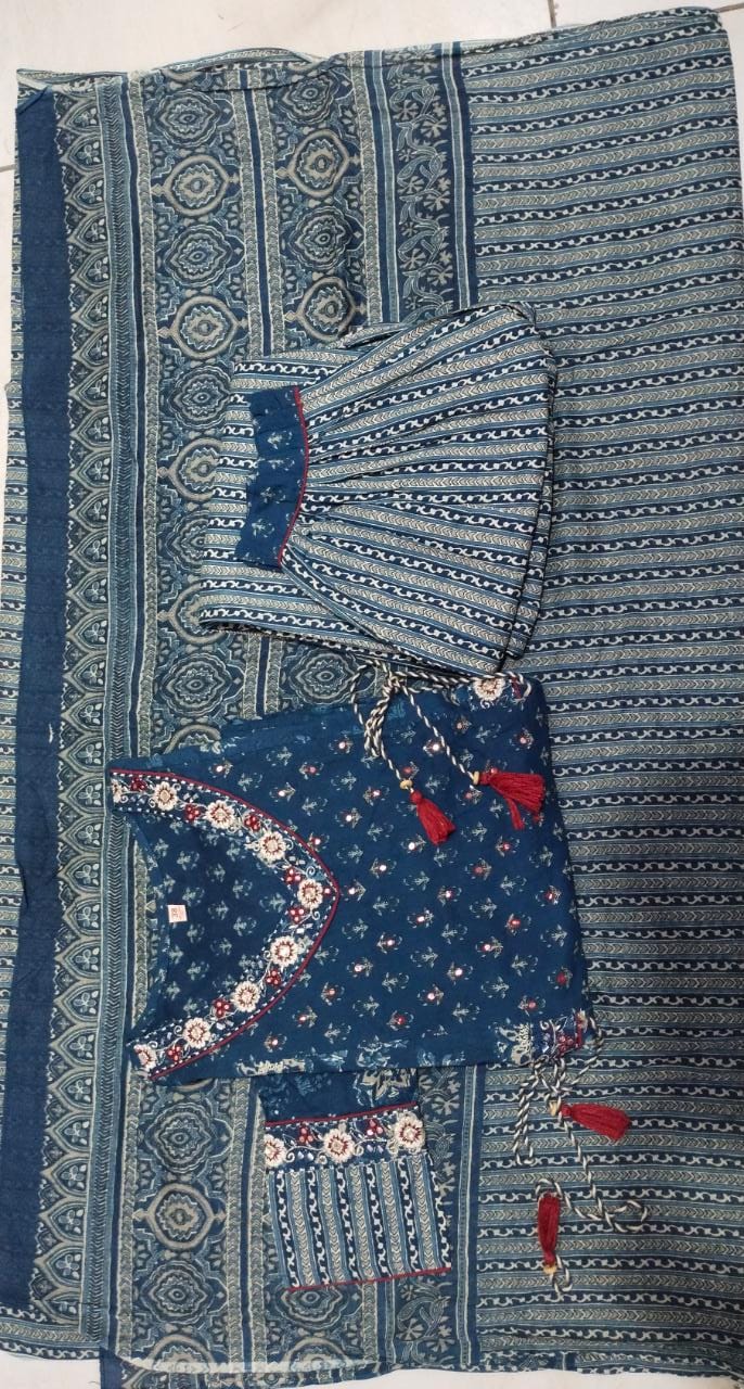 Ultramarine Indigo Cotton Afghani Kurti Set