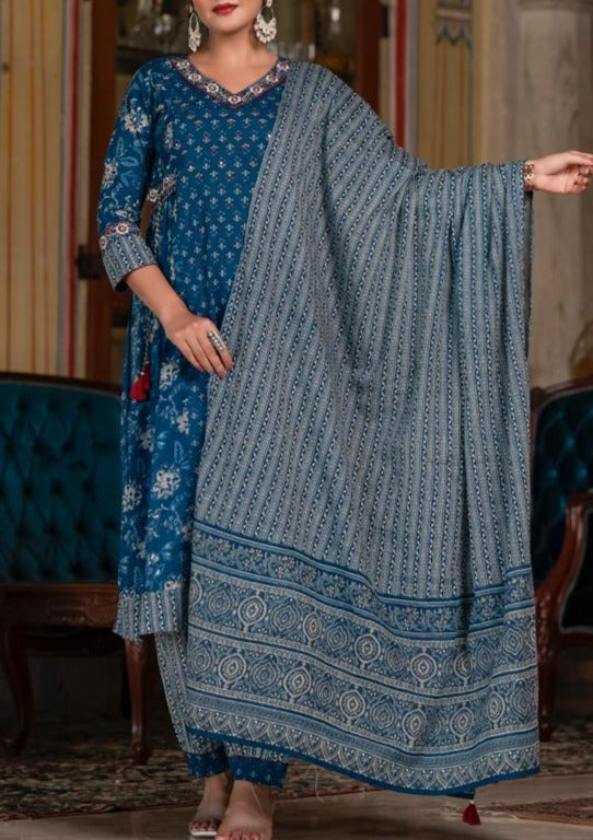 Ultramarine Indigo Cotton Afghani Kurti Set