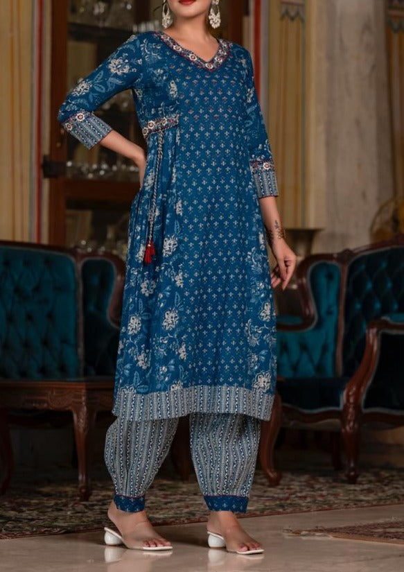 Ultramarine Indigo Cotton Afghani Kurti Set