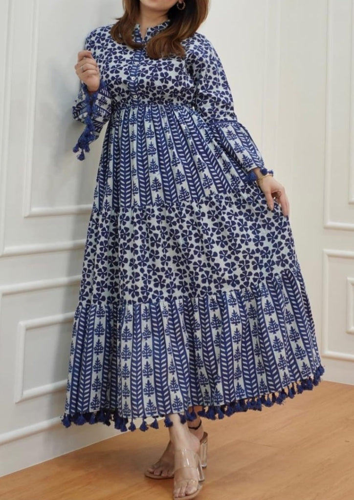 Impressive Princess Cotton Indigo Dress – Monamaar