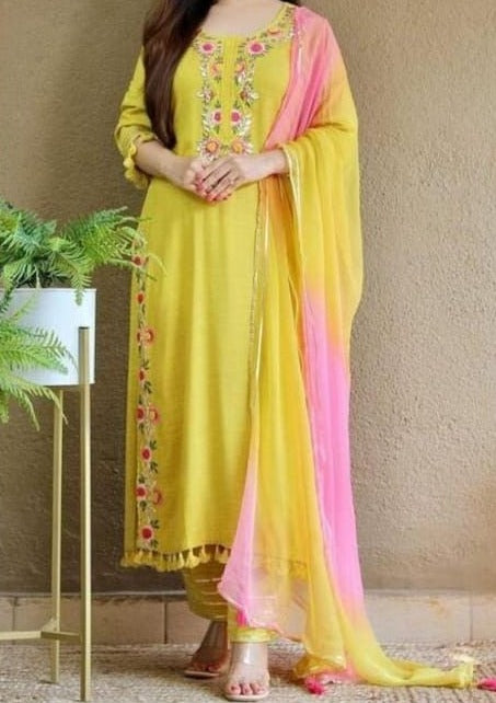 Sunny Yellow With Lovable Pink Jaipur Kurti Set – Monamaar