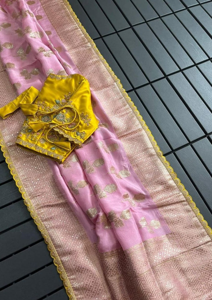 Misti Lovable Pink Rich Muga Silk Banarasi Saree