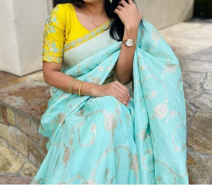 Youthful Cyan Rich Muga Silk Banarasi Saree