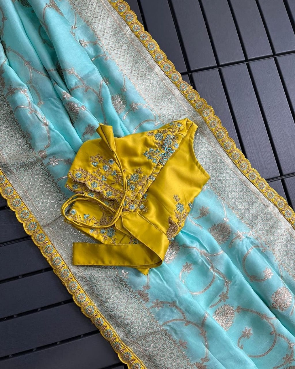 Youthful Cyan Rich Muga Silk Banarasi Saree