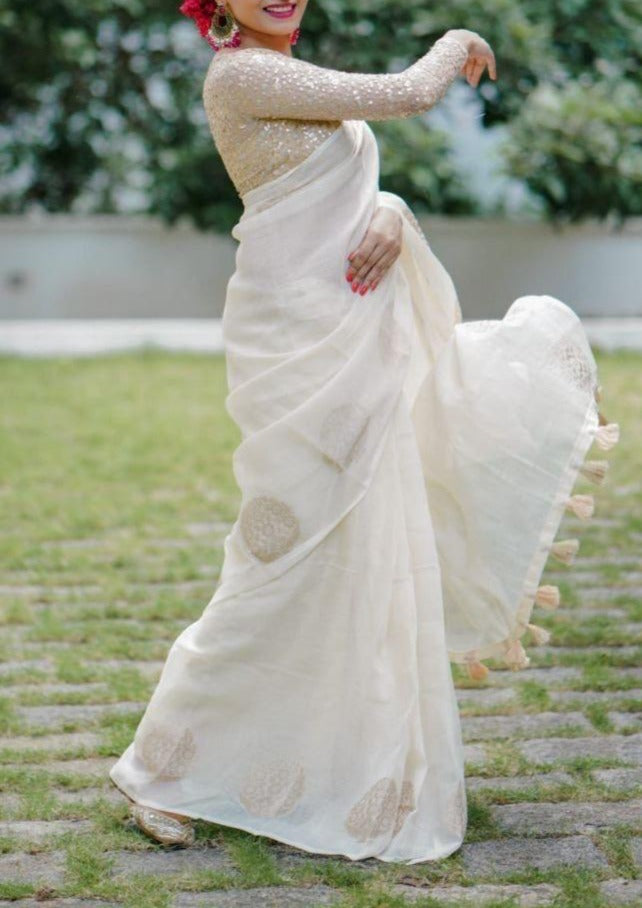 Goodness of White Linen Saree