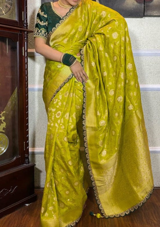 Magical Yellow Green Combination Banarasi Silk Saree