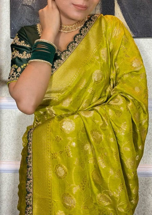 Magical Yellow Green Combination Banarasi Silk Saree