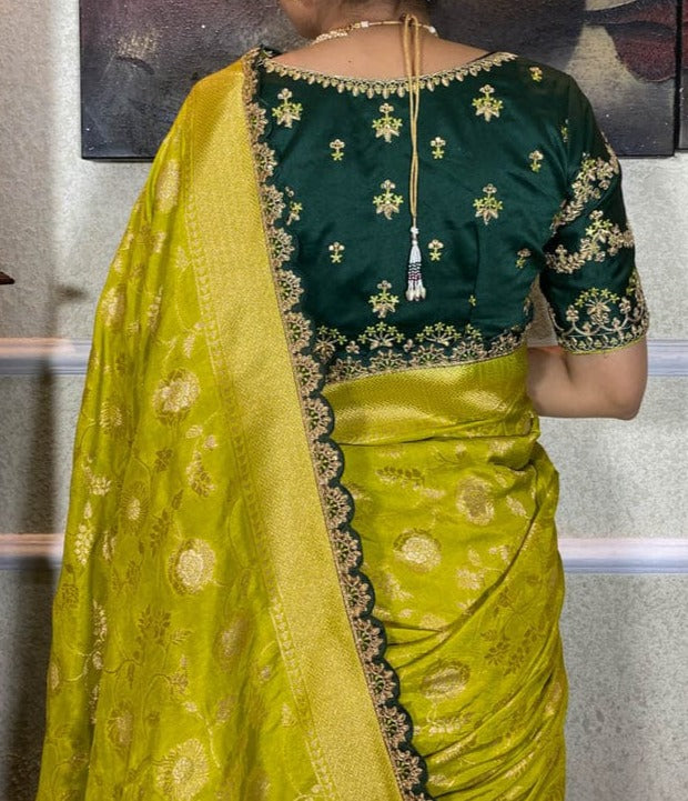 Magical Yellow Green Combination Banarasi Silk Saree