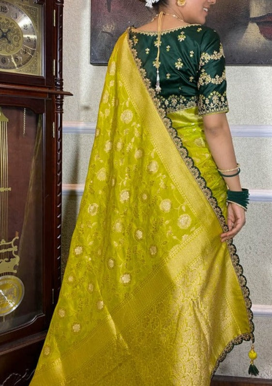 Magical Yellow Green Combination Banarasi Silk Saree