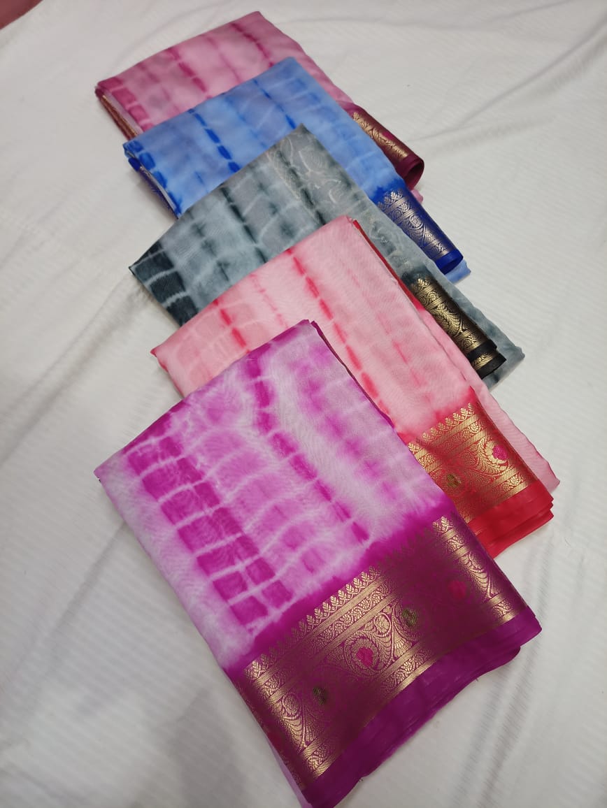 Shibori Beauties Semi Georgette Banarasi  Saree