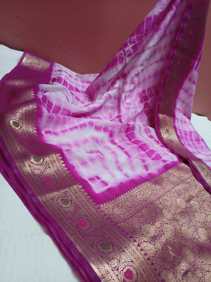 Shibori Beauties Semi Georgette Banarasi  Saree