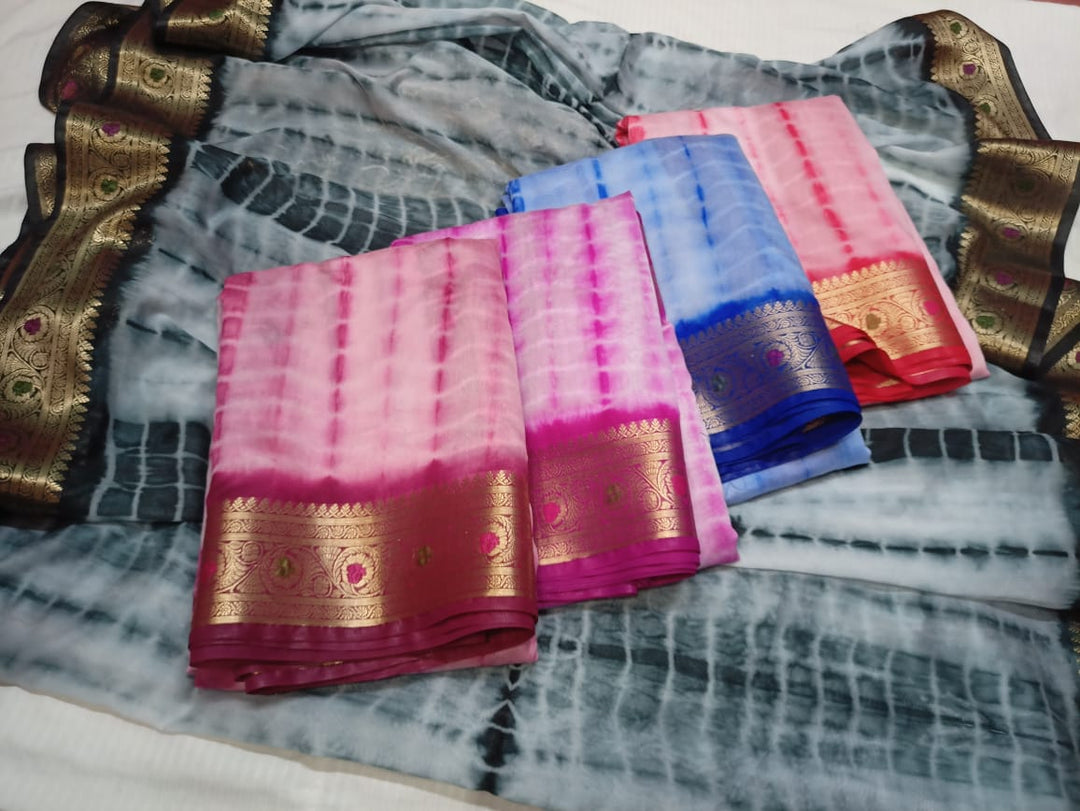 Shibori Beauties Semi Georgette Banarasi  Saree