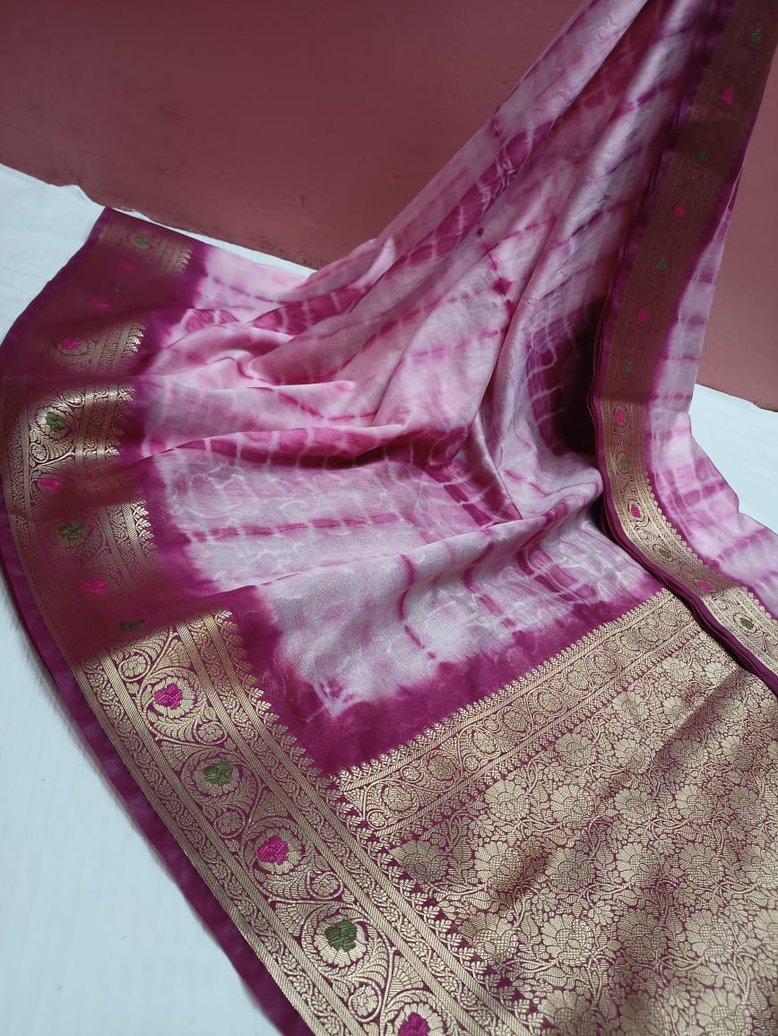 Shibori Beauties Semi Georgette Banarasi  Saree