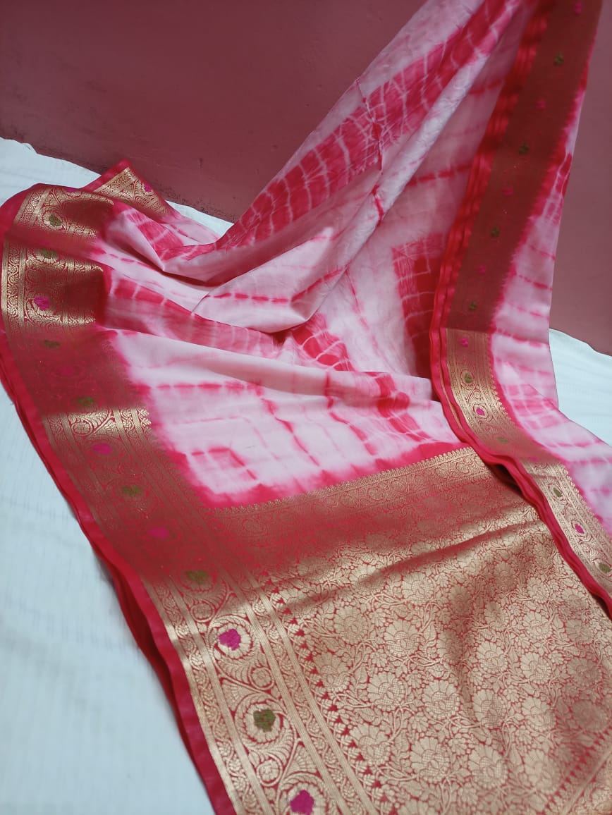 Shibori Beauties Semi Georgette Banarasi  Saree