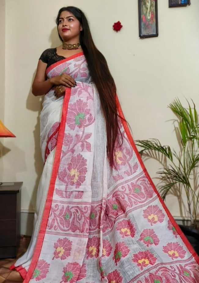 Marvelous Mina Lata  Linen Jamdani Saree