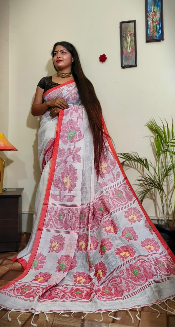 Marvelous Mina Lata  Linen Jamdani Saree