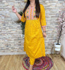 Benevolent Yellow Embroidered Jaipur Kurti Set with Pocket