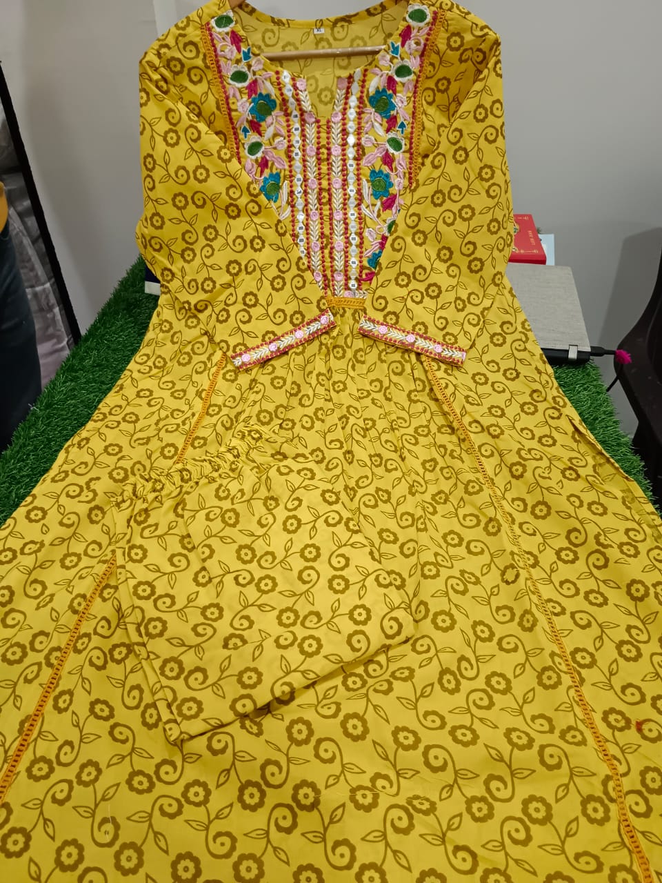 Benevolent Yellow Embroidered Jaipur Kurti Set with Pocket