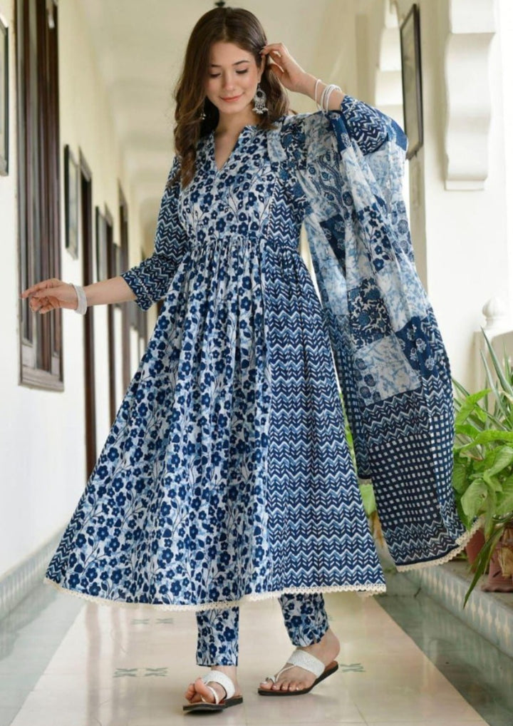 Charismatic Indigo Jaipur Cotton Kurti Set