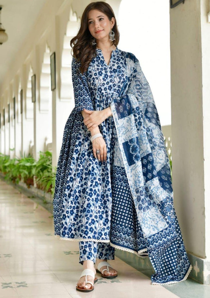 Charismatic Indigo Jaipur Cotton Kurti Set