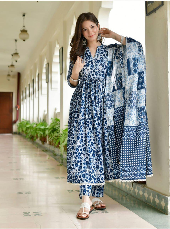 Charismatic Indigo Jaipur Cotton Kurti Set