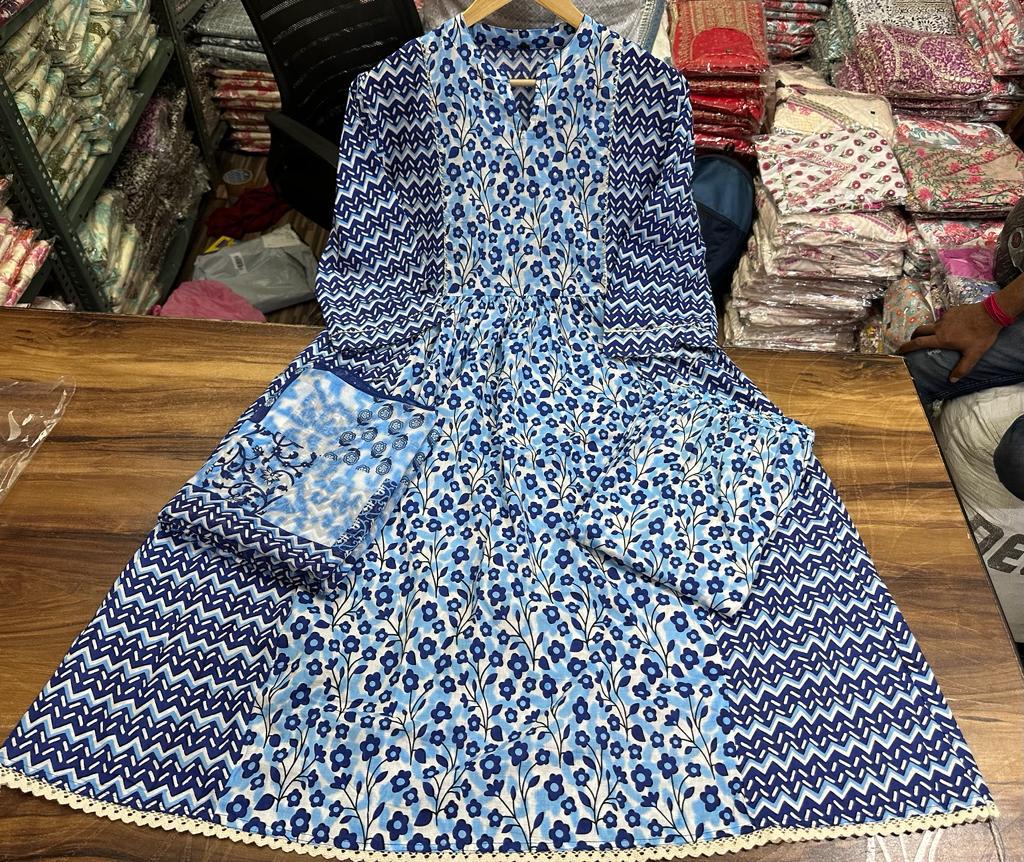 Charismatic Indigo Jaipur Cotton Kurti Set