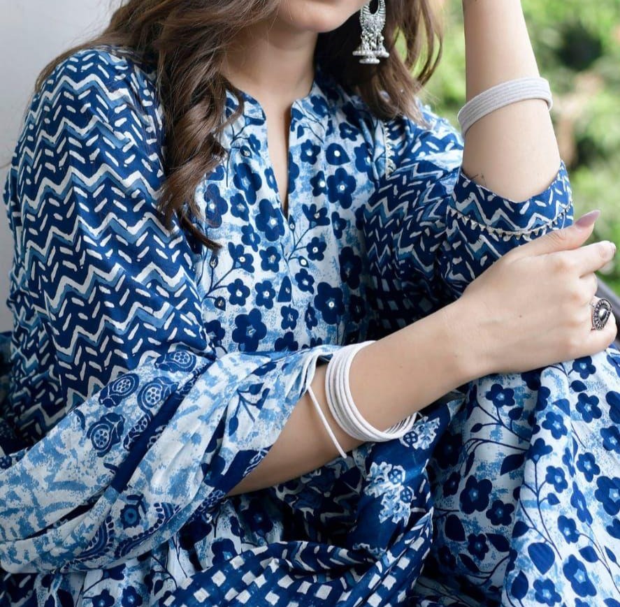 Charismatic Indigo Jaipur Cotton Kurti Set