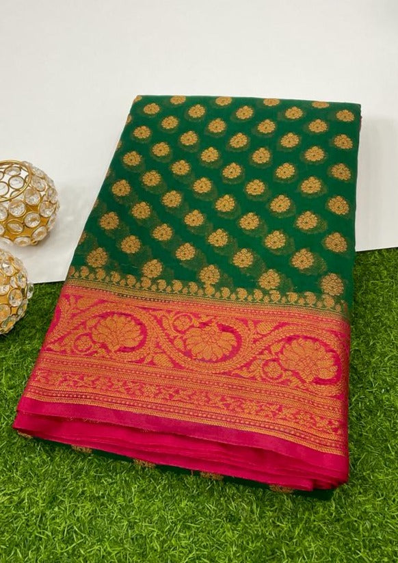 Inspiring Green Banarasi Semi Georgette Saree