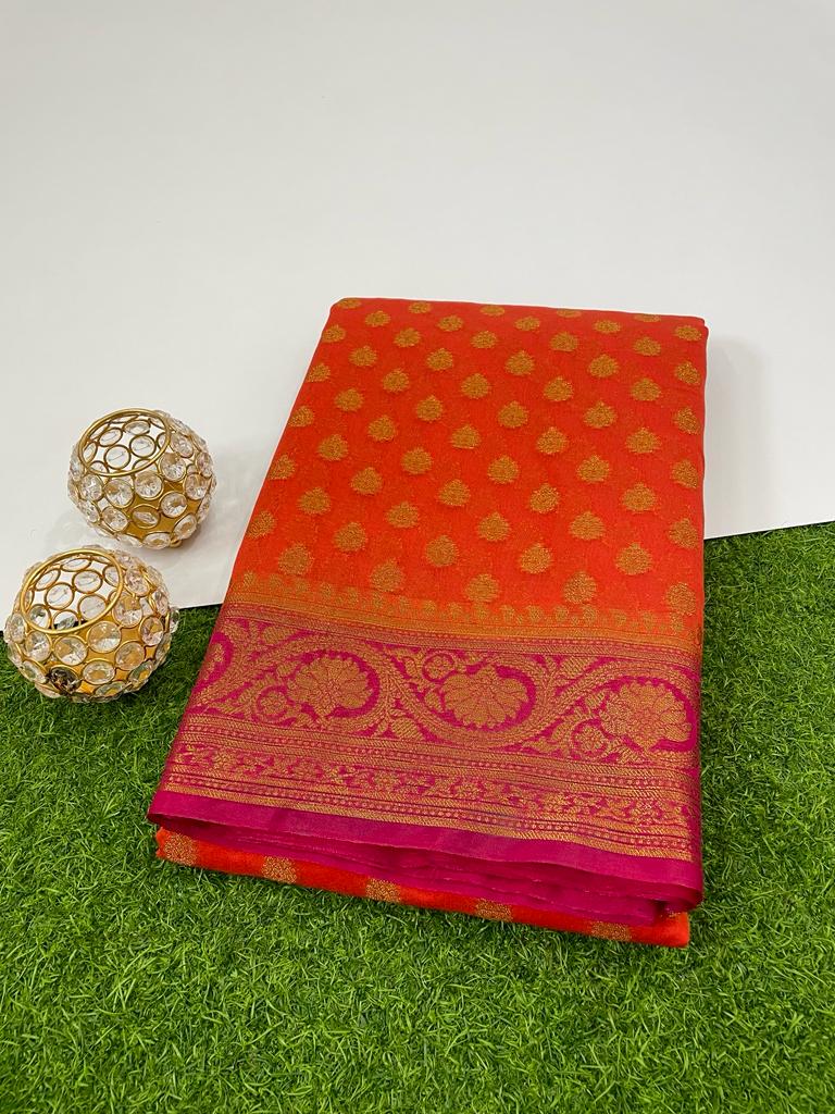 Inspiring Orange  Banarasi Semi Georgette Saree