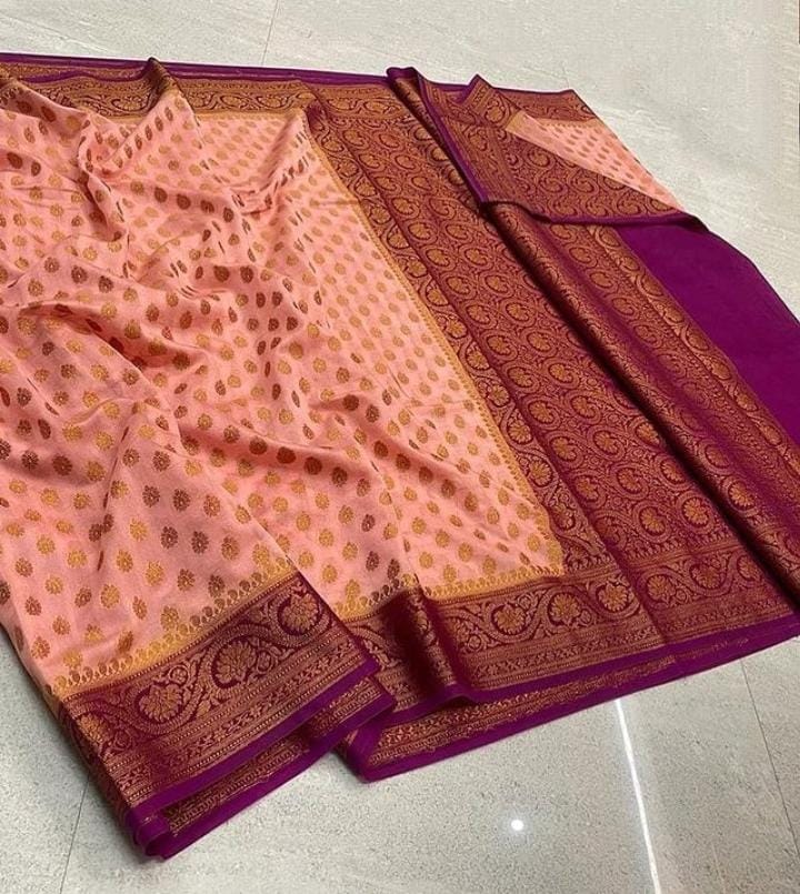 Inspiring Peach Banarasi Semi Georgette Saree