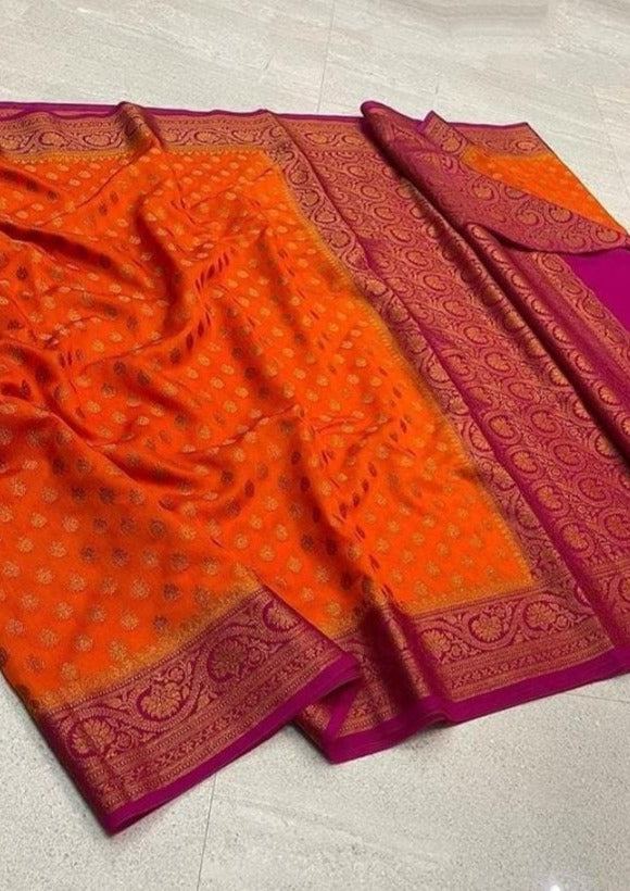 Inspiring Orange  Banarasi Semi Georgette Saree