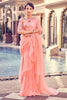 Peach Pink Designer Organza Saree