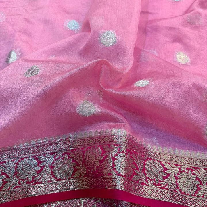 Raspberry Red Pink Semi Khaddi Georgette Banarasi Saree