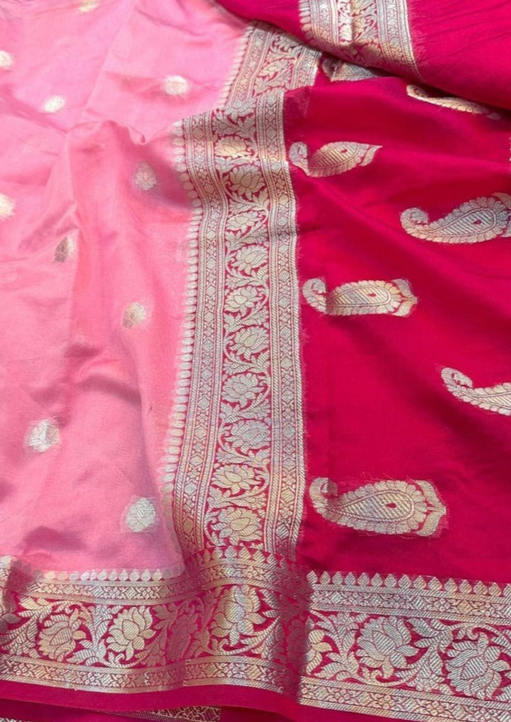 Raspberry Red Pink Semi Khaddi Georgette Banarasi Saree