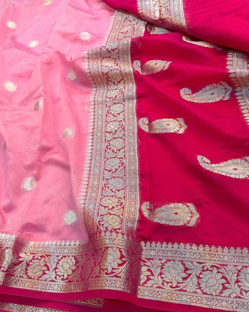 Raspberry Red Pink Semi Khaddi Georgette Banarasi Saree